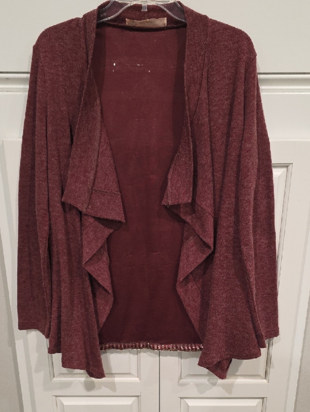 Maroon Cardigan with Tan Elbow Patch